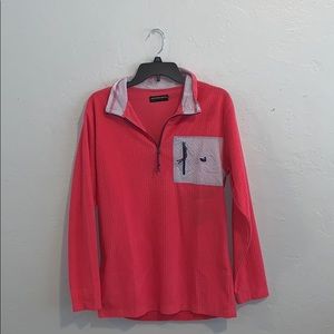 Southern Marsh Coral Pink Waffle-Knit Pullover with Contrast Pocket